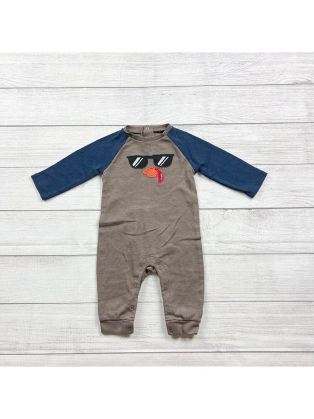 Celebrate Thanksgiving Baby Romper Turkey Graphic Raglan Sleeves 6-9 Months